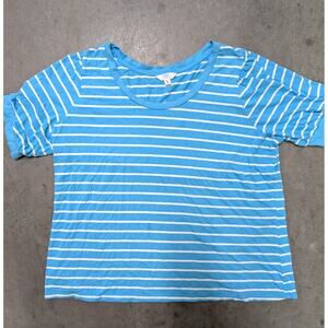 Time and Tru Women's Blue White Striped Short Sleeve Crew Neck Top XXL Casual